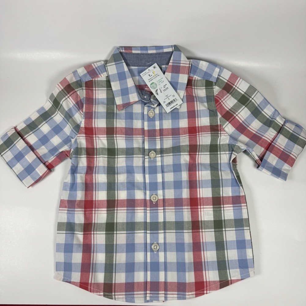 OshKosh Boys Button-Down Plaid Shirt Long‎ Sleeve Blue Red Green White